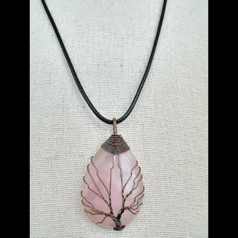 Handcrafted Rose Quartz Wire-Wrap Pendant Necklace
